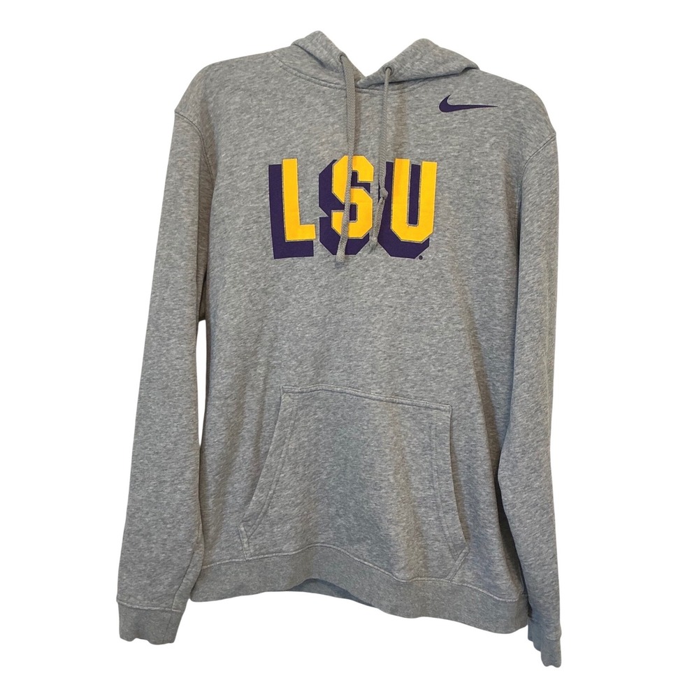 Nike LSU Tigers Club Fleece Pullover Hoodie Gray Purple Gold Mens Medium M31777